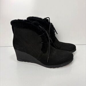 UGG Black Womens Jeovana Suede Waterproof Shearling Ankle Boots size 10 Wedge
